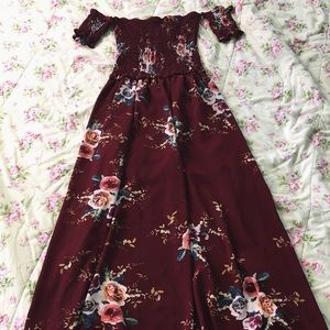Maroon Over the Shoulder Maxi Dress